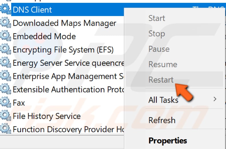herstart dns-clientservice stap 3