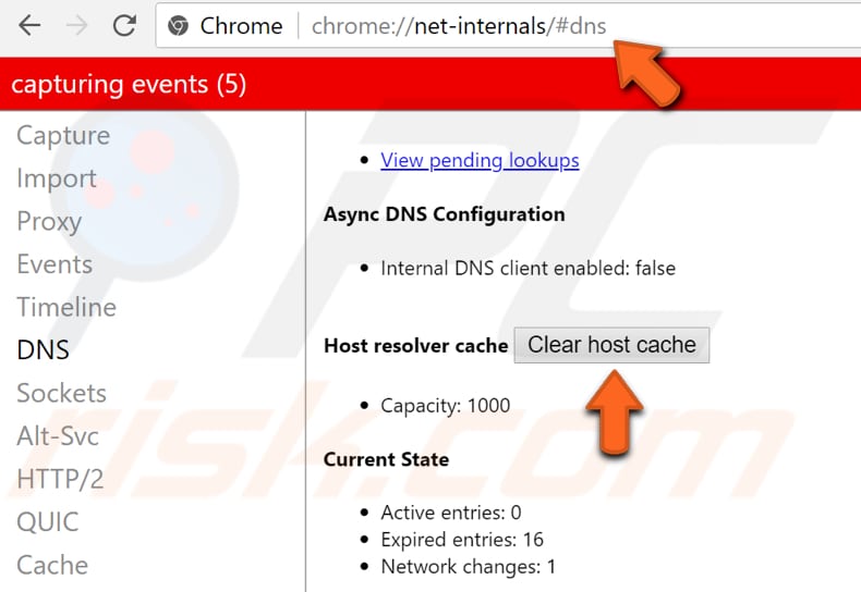 chrome host cache wissen stap 2