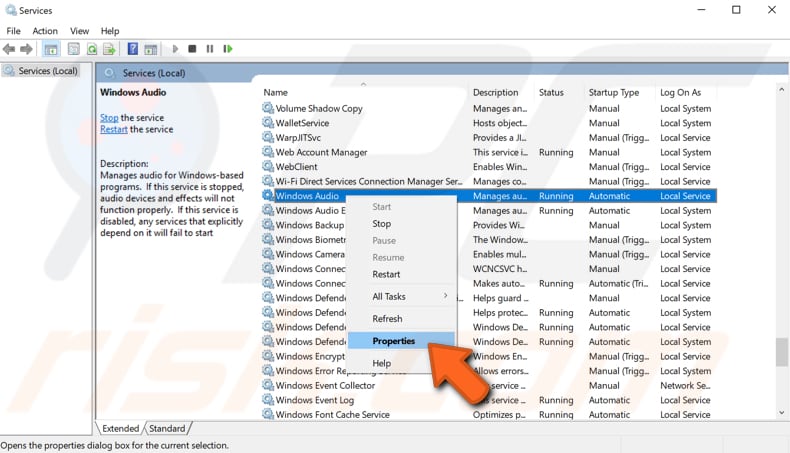 herstart windows audio service stap 3