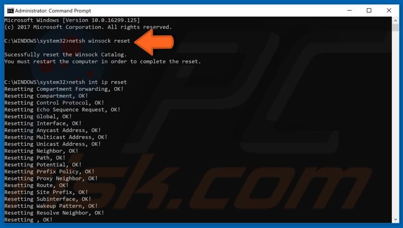 reset tcp/ip stap 1