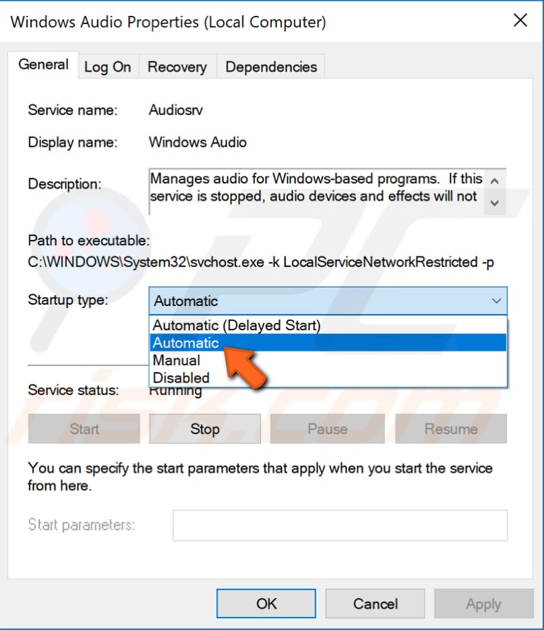 herstart windows audio service stap 3