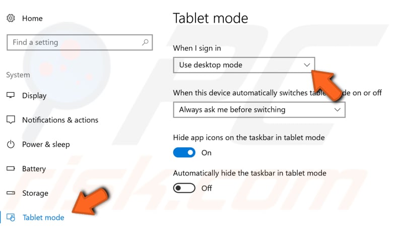 tablet modus uitschakelen stap 3