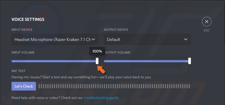 stel ingangsvolume in op max