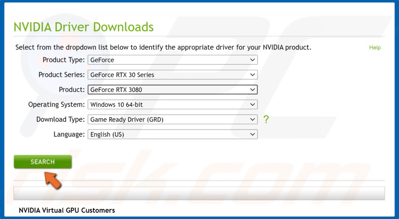 Select your Nvidia graphics card and click Search