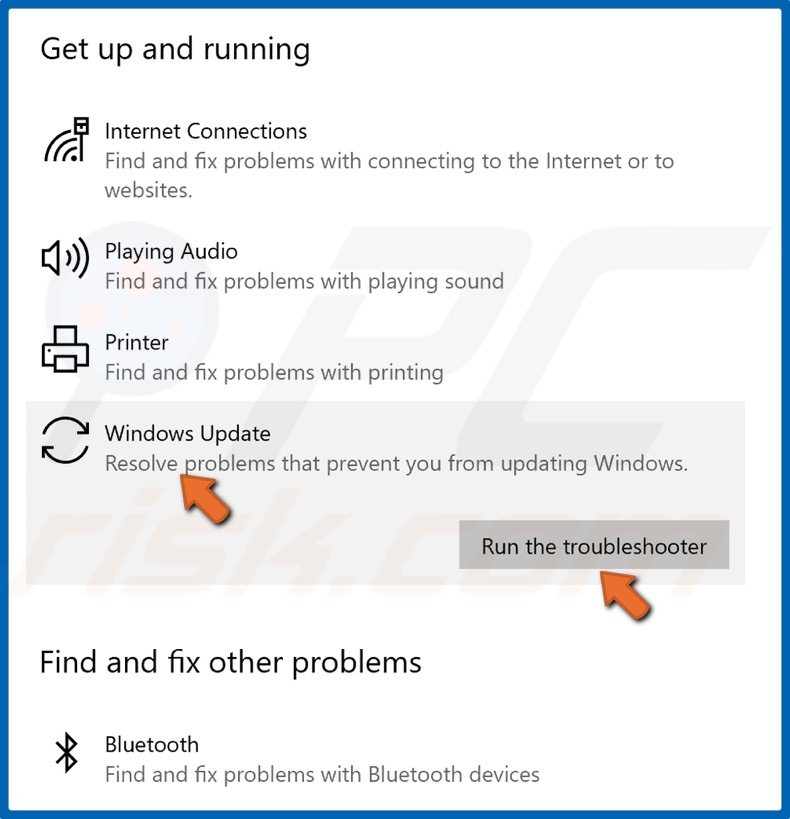 Selecteer Windows Update en voer de probleemoplosser uit