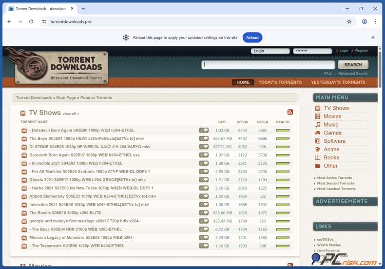 TorrentDownloads startpagina