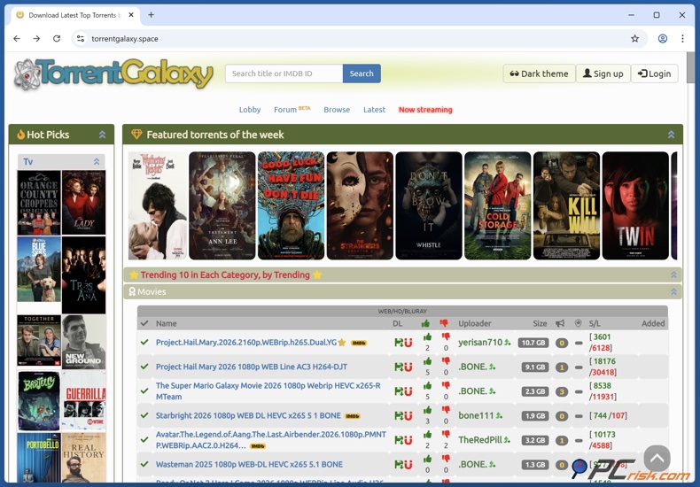 TorrentGalaxy startpagina