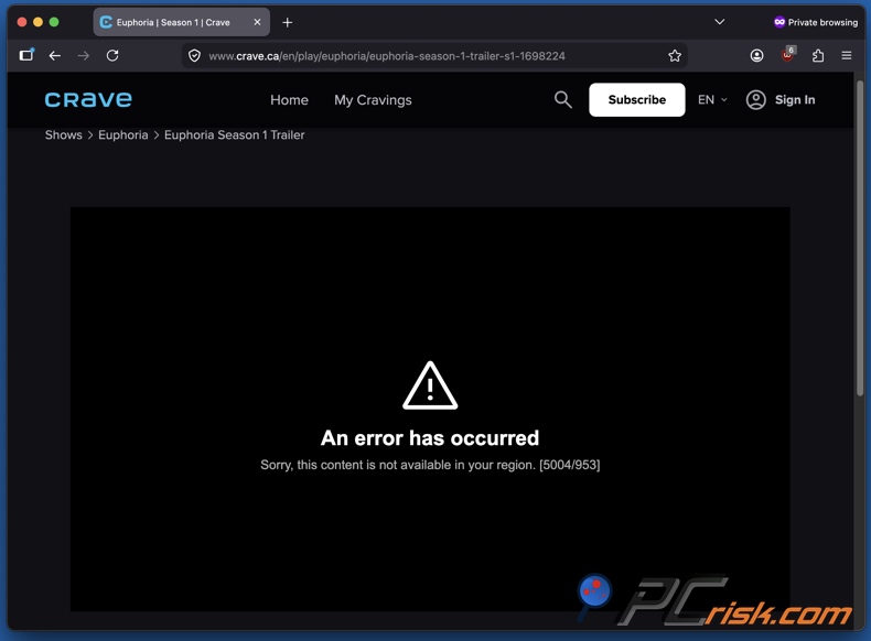 Crave-content niet beschikbaar in uw regio