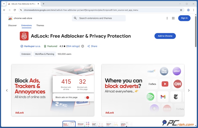 Adlock Chrome extensie