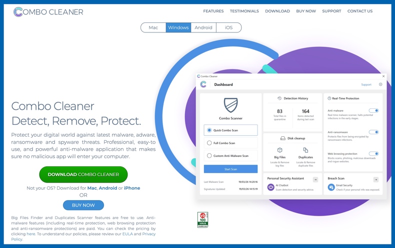 Combo Cleaner-startpagina