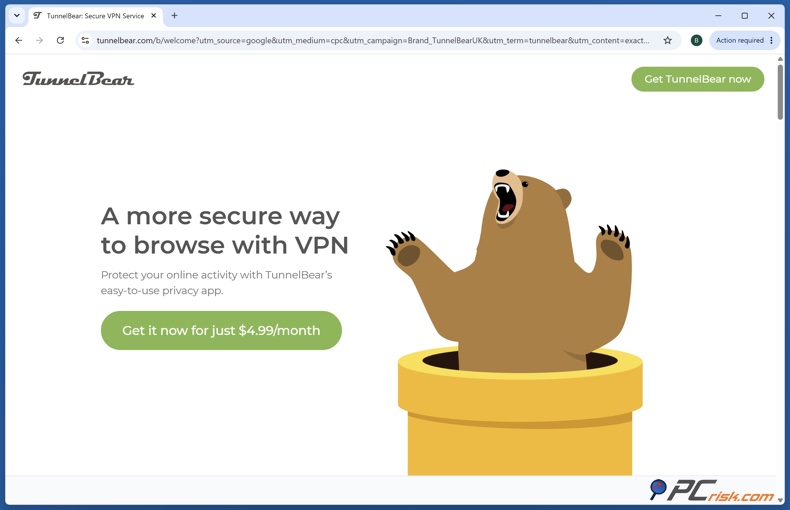 Tunnelbear-startpagina