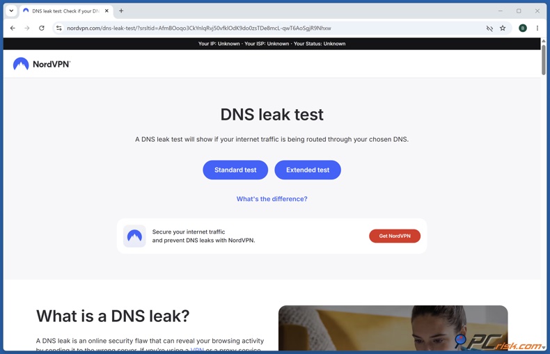 NordVPN DNS leak test
