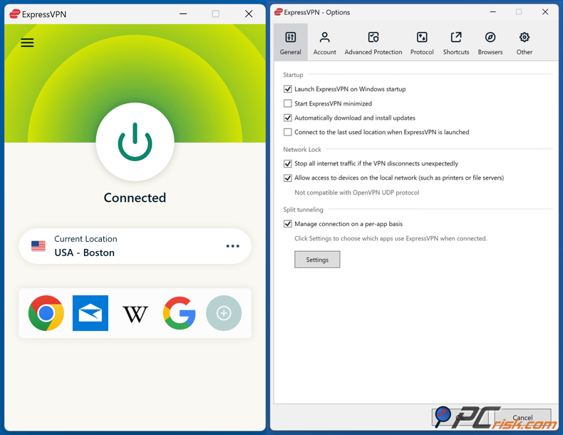 ExpressVPN dashboard