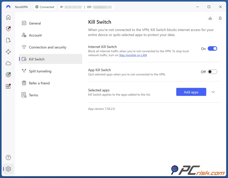 Schakel de kill switch van NordVPN in