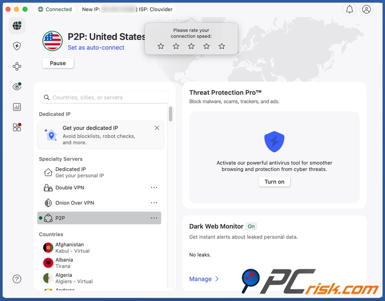 NordVPN is verbonden met de VS