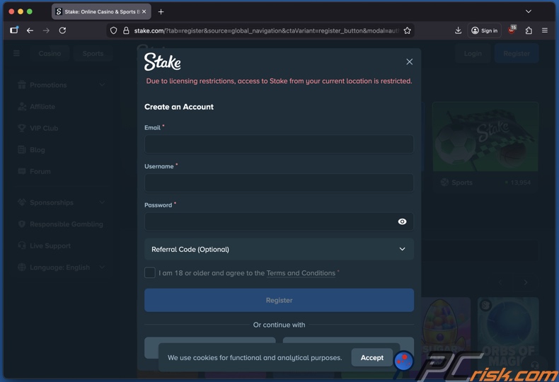 Stake niet beschikbaar in uw regio