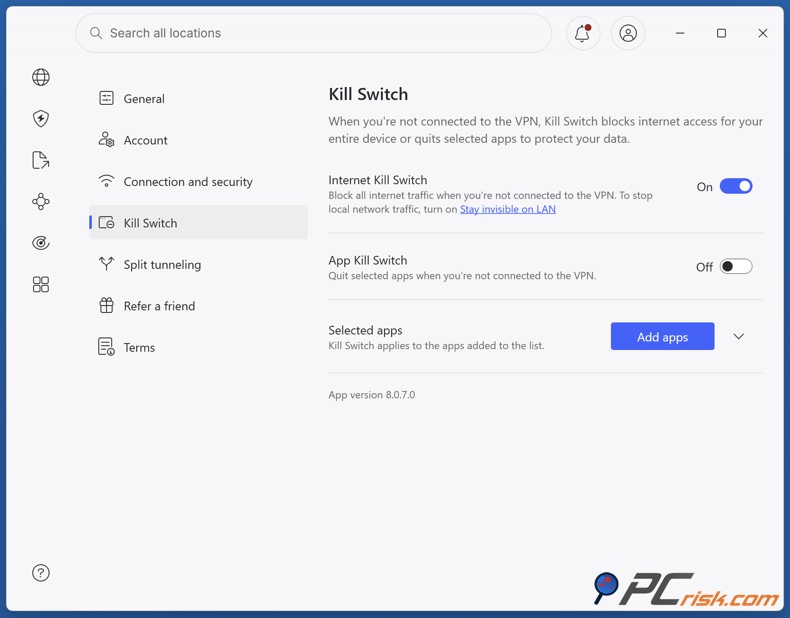 NordVPN kill switch inschakelen