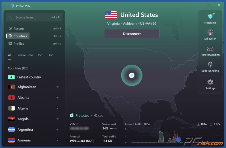 Proton VPN dashboard