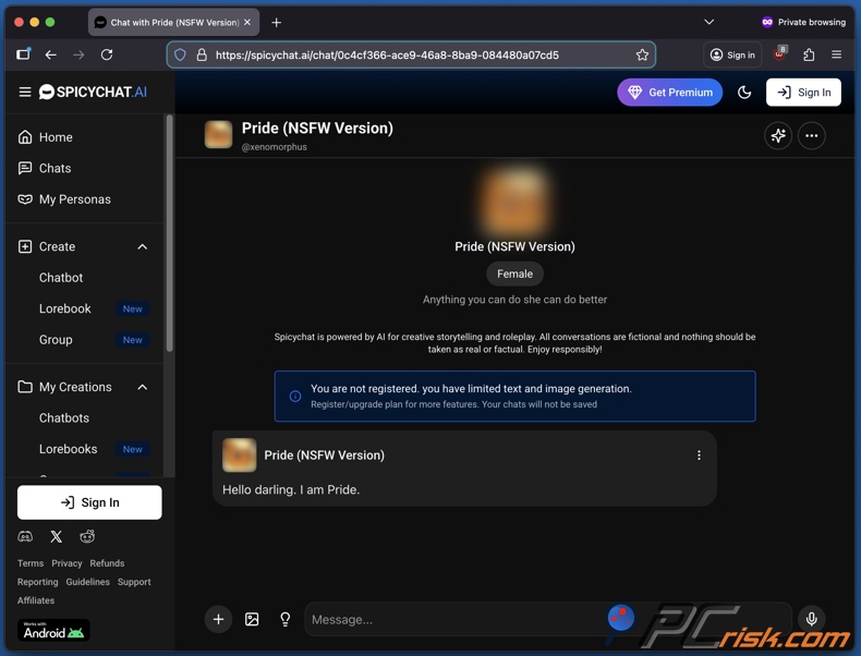Spicy Chat AI toegang zonder registratie