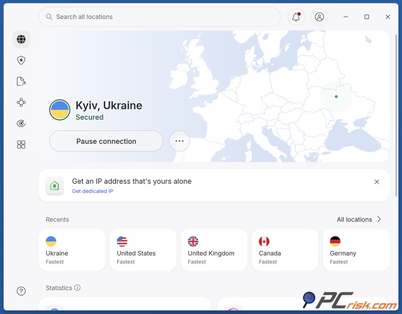 NordVPN verbonden met Oekraïne