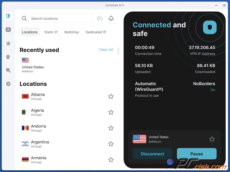 Surfshark-dashboard