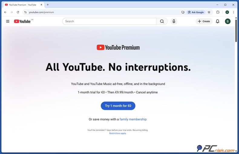 YouTube Premium-landingspagina