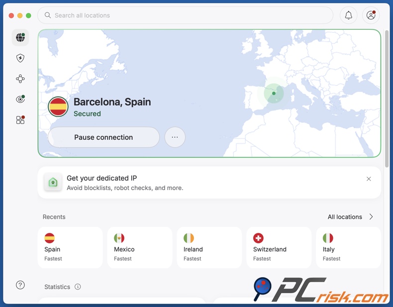 NordVPN verbonden met Spanje