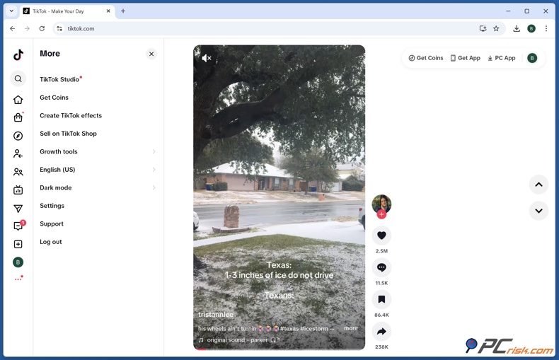 TikTok-zijmenu en knop Coins verdienen