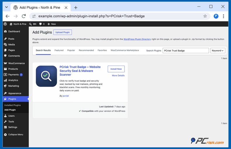 PCrisk trustbadge installeren