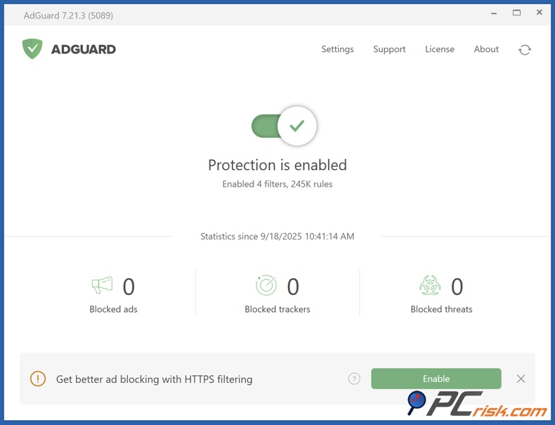 AdGuard Windows-app dashboard