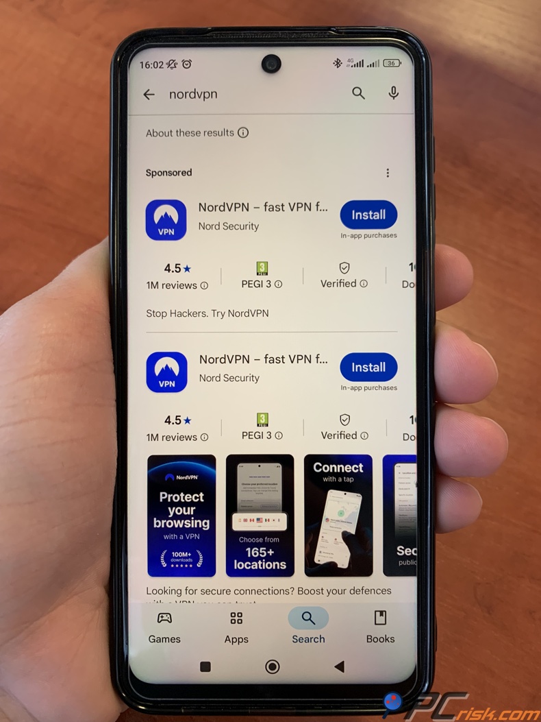 Zoek in Google Play Store naar NordVPN