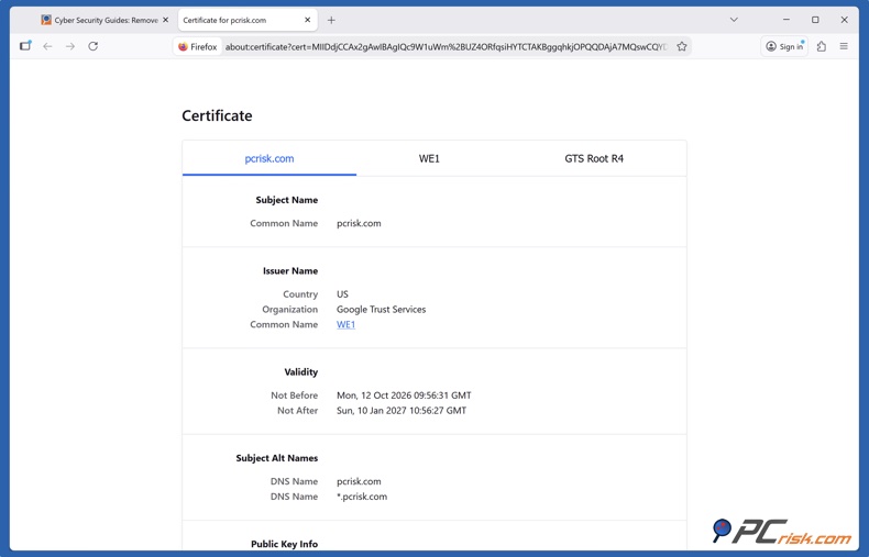 Details van het SSL-certificaat in Firefox