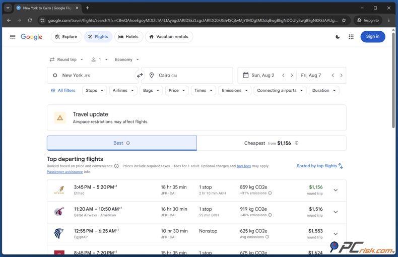 Zoekopdracht in Google Flights
