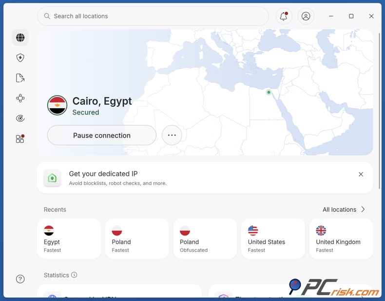 NordVPN verbonden met Egypte
