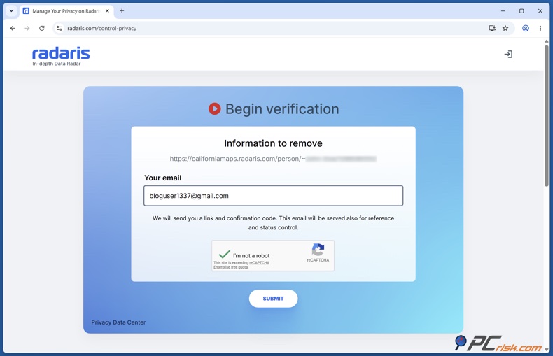 Radaris e-mailverificatie