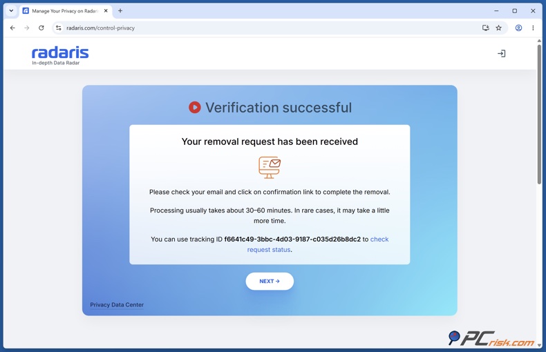 Radaris verificatie succesvol