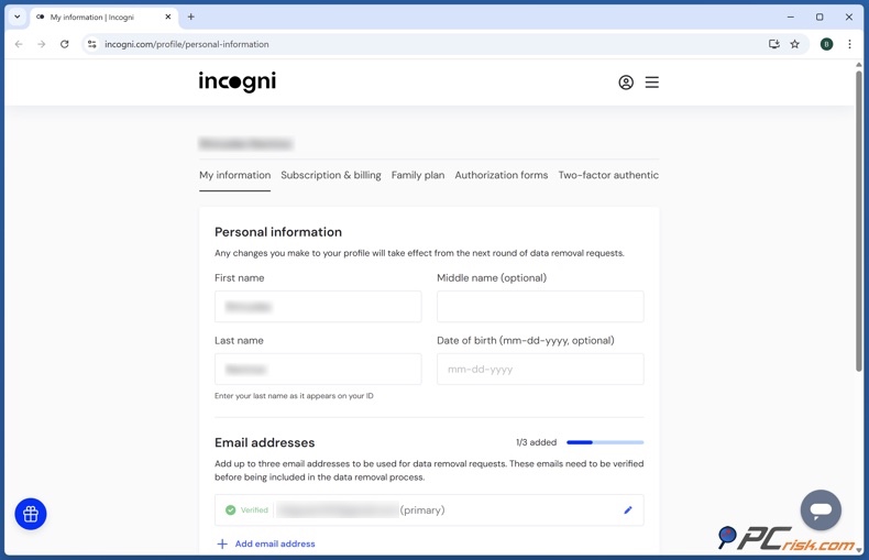 Incogni persoonlijke informatie