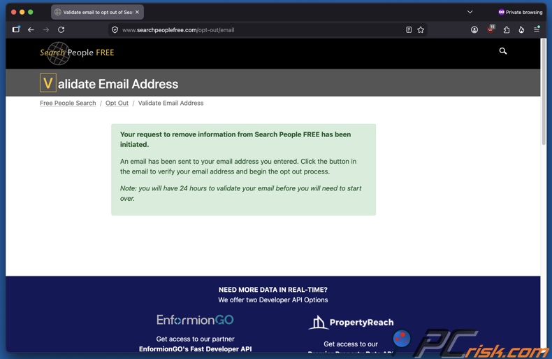 SearchPeopleFREE-afmelding gestart
