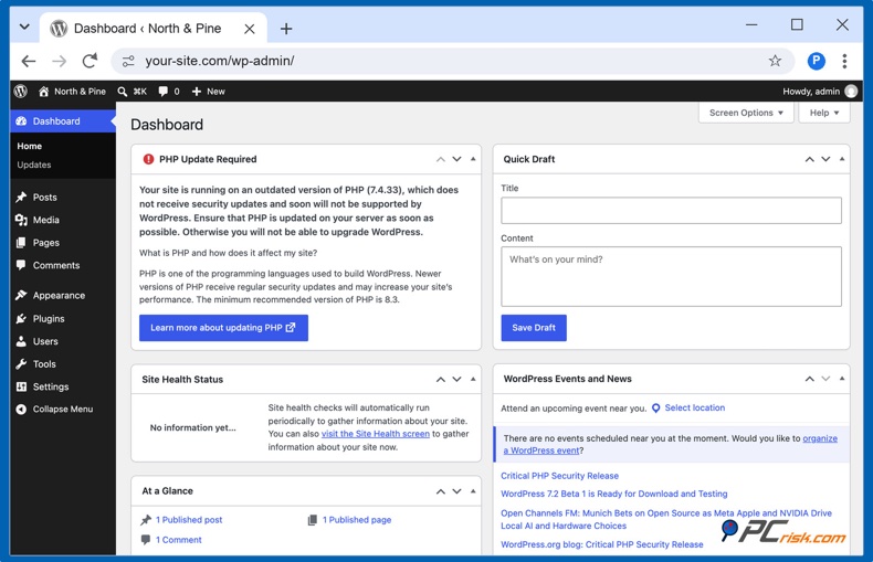 WordPress PHP update vereist