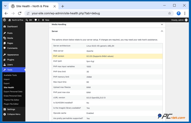 PHP-versie in WordPress site gezondheid
