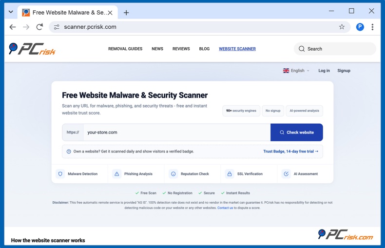 PCrisk website scanner scant een winkel