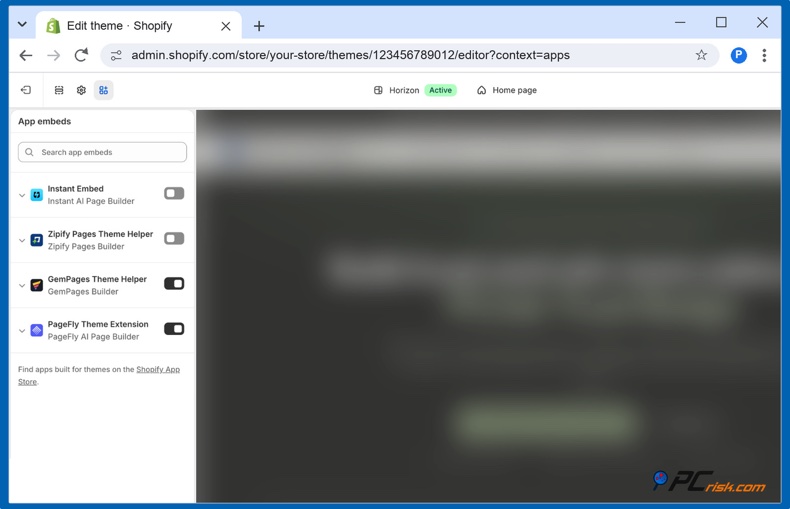 App-embeds in de Shopify-thema-editor