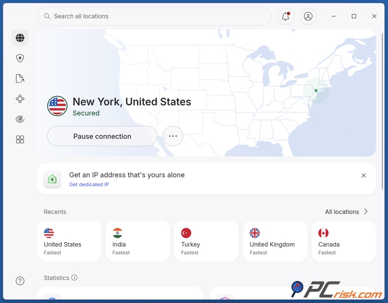 NordVPN verbonden met een Amerikaanse server