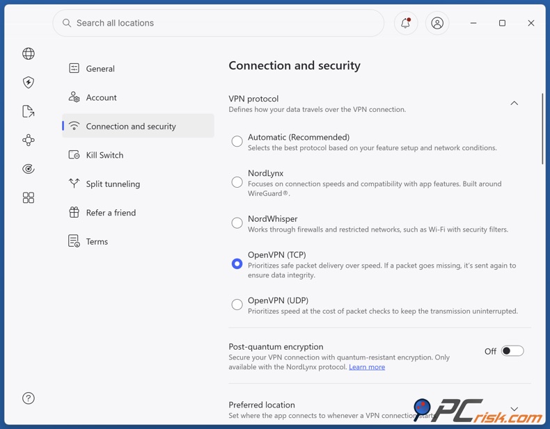 Selecteer OpenVPN over TCP