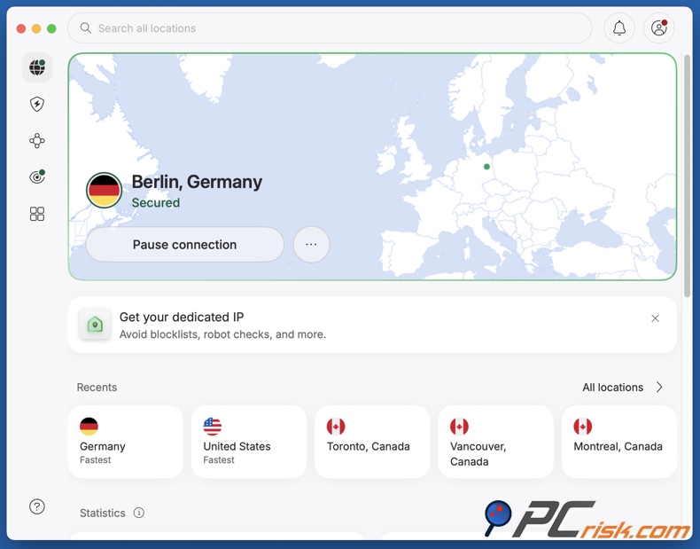 NordVPN verbonden met Duitsland