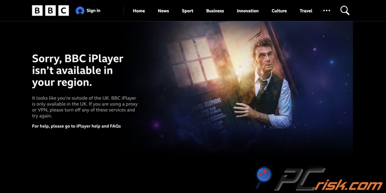 BBC iPlayer niet beschikbaar in uw regio melding