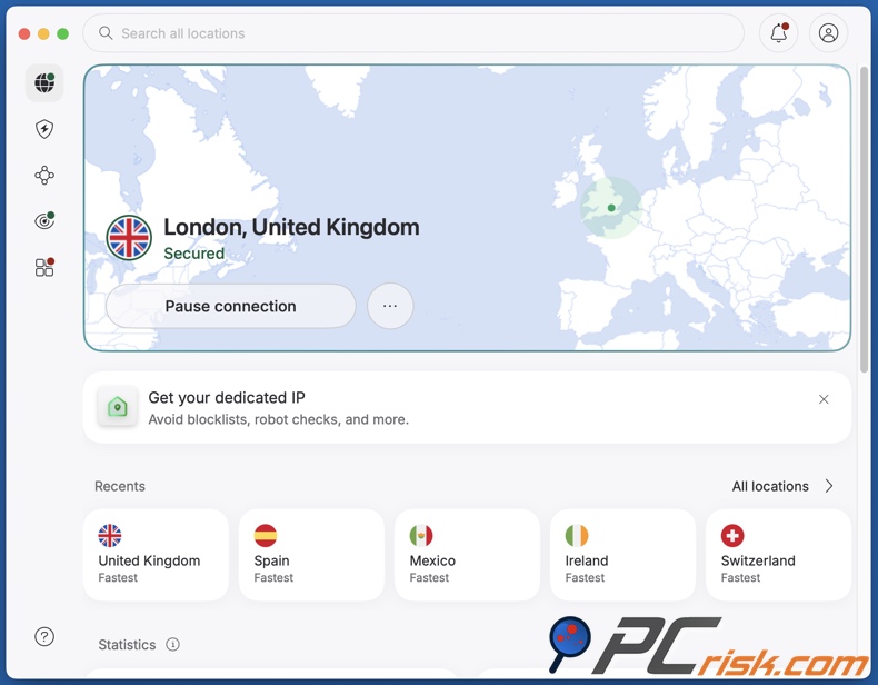 NordVPN verbonden met het VK