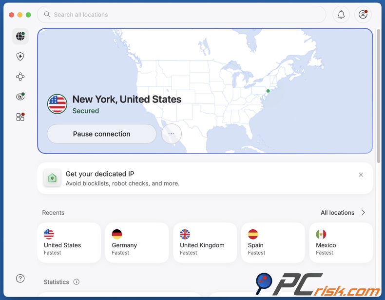 NordVPN verbonden met een server in de VS