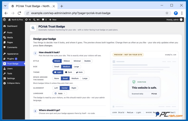 PCrisk Trust Badge WordPress-plug-in