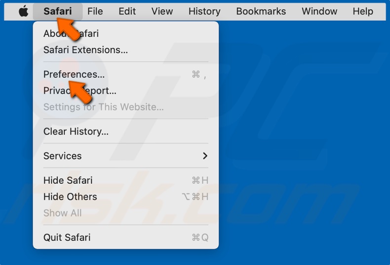 Open het Safari-menu in de menubalk en selecteer Voorkeuren